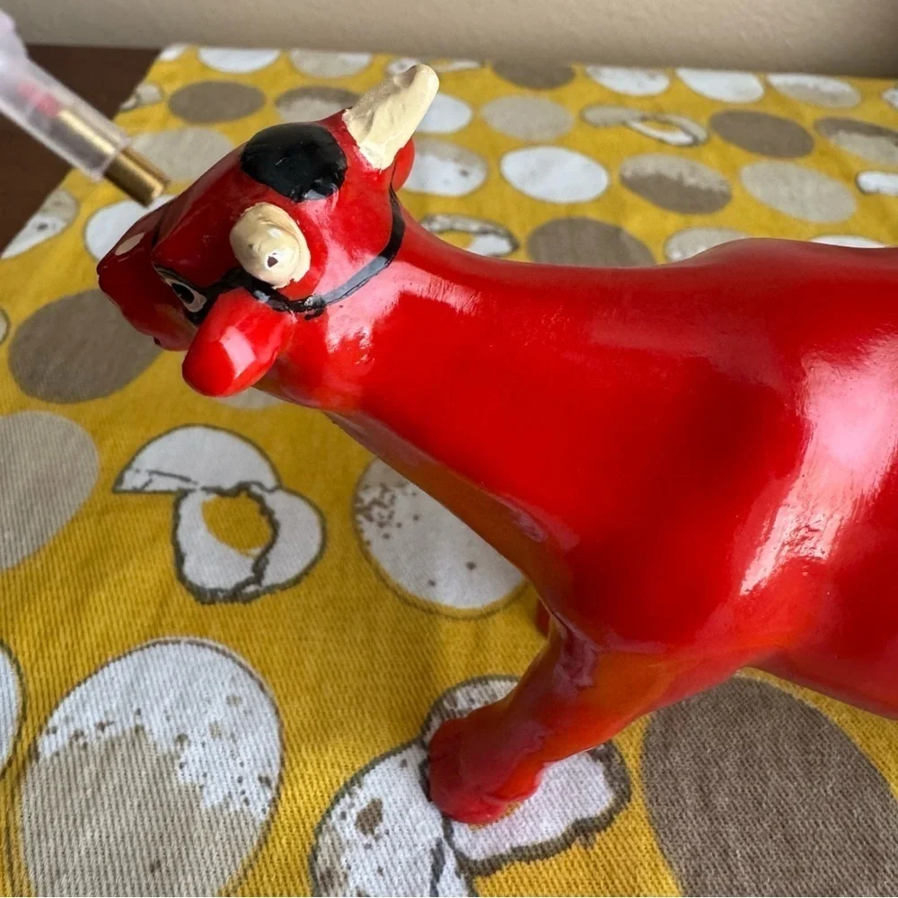 K’s Collection red black striped grid hand painted Cow figurine
